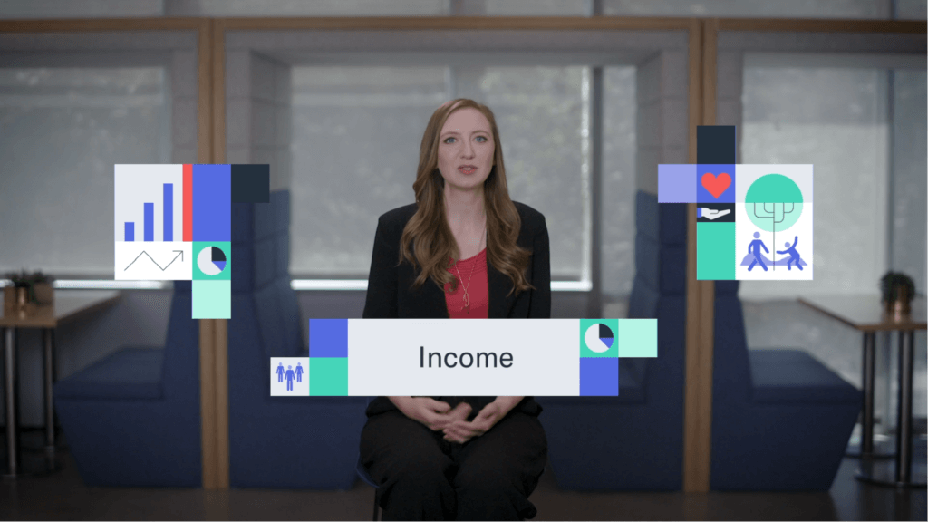 FlexU_02 corporate woman speaking to camera next to animated logistics