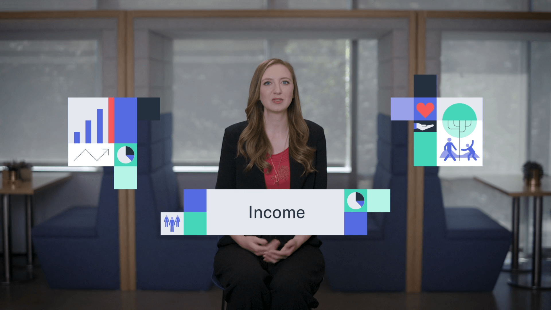 FlexU_02 corporate woman speaking to camera next to animated logistics