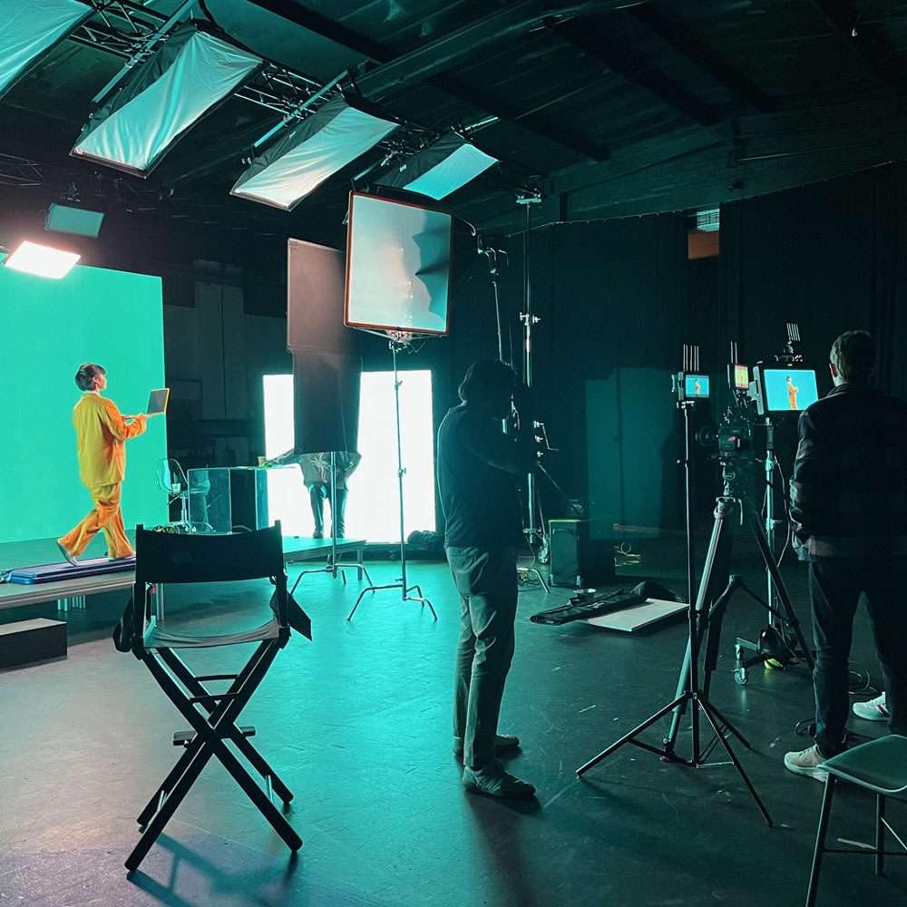 LED lighting on set for filming