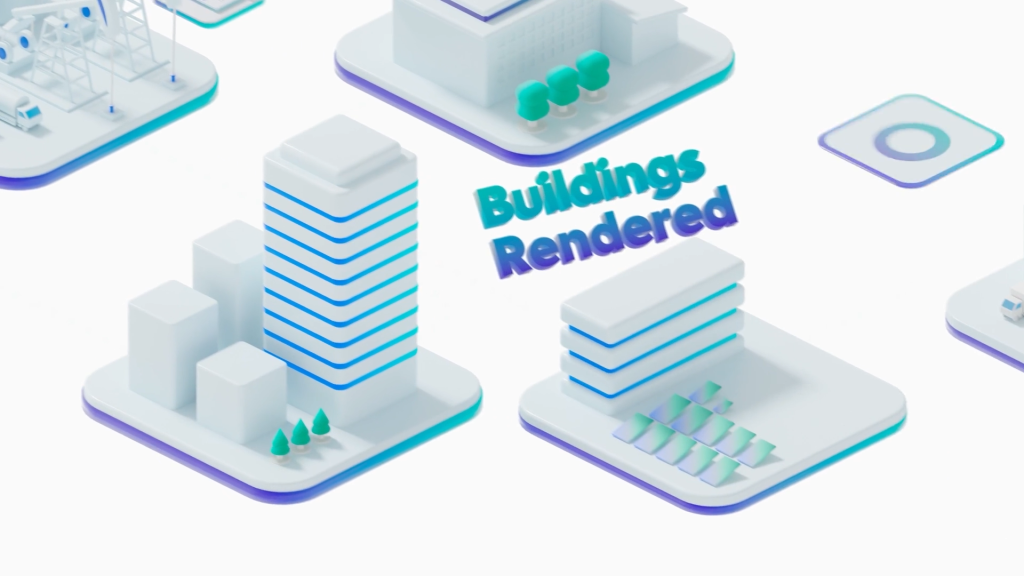 3d-animation-bts-rendering image of 3d animation buildings being rendered