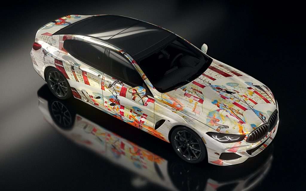 BMA-AI-art-car-03 image of a bmw car with ai generative art printed on it