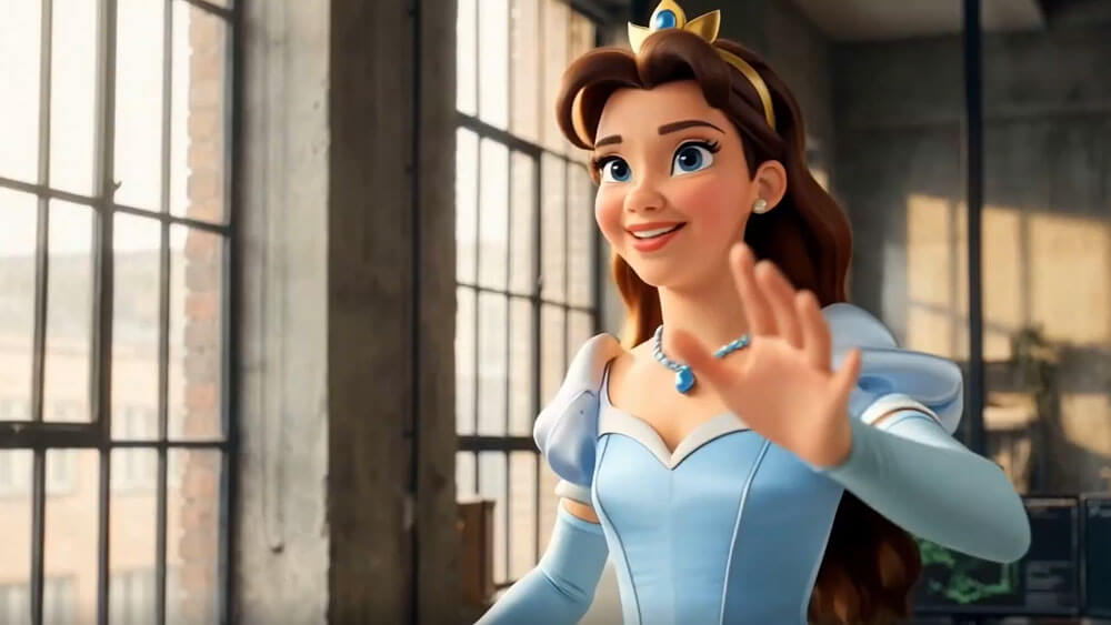 image of an ai generated princess in a New York office